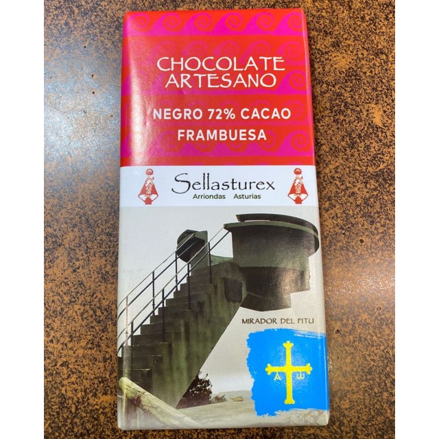 Chocolate artesano negro 72% cacao y frambuesa