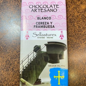Chocolate artesano blanco de cereza y frambuesa